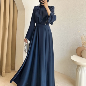 Pearl Trim Modest Evening Dress